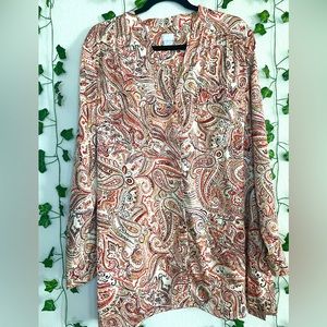Chico’s Paisley Long Sleeve Button-Up Blouse With Pockets Size 16/18
